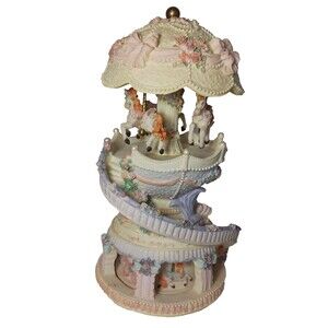 Vtg Classic Treasures Musical Double Decker Horse Carousel Edelweiss No Box